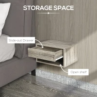 HOMCOM Set of Two Floating Bedside Tables Wall Mounted Nightstands with Drawer and Shelf for Bedroom, Brown Wood-Effect(m-6)