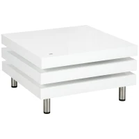 HOMCOM Masuta de Cafea pentru Salon si Camera de Zi, cu 3 Niveluri din MDF cu 2 Blaturi Rotative, 60x60x33.5 cm, Alb Lucios(m-10)