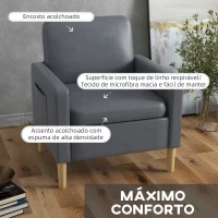 HOMCOM Poltrona Sala de Estar Poltrona Relax com 2 Bolsos Laterais Apoio para os Braços Pés de Madeira 73x79x87 cm Cinza(m-4)