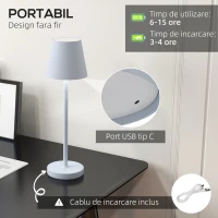 HOMCOM Lampă de Masă cu 3 Lumini Albe, Lampă de Birou Portabilă, Modernă cu Cablu Inclus, Ø11,2x36,5 cm, Gri(m-4)