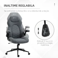 Vinsetto Scaun de Birou Ergonomic cu Înălțime Reglabilă și Cotiere Rabatabile, Scaun Înclinabil cu 5 Roți, 65,5x69,5x112-122 cm, Gri(m-4)