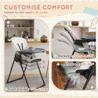 ZONEKIZ Scaun Inalt Pliabil pentru Bebelusi, pentru Mancat si Luat Masa, cu Inaltime Reglabila a Sezutului, Spatarului, Suportului pentru Picioare, Tava Detasabila, Curatare Simpla, pentru Bebelusi de 6-36 luni, Negru(m-4)