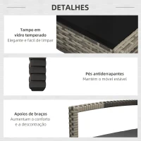 Outsunny Conjunto Móveis de Jardim de 4 Peças em Vime Sintético com 2 Poltronas 1 Sofá de 2 Lugares e 1 Mesa de Centro Cinza(m-6)