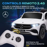 HOMCOM Carro Elétrico para Crianças Mercedes-Benz EQA 12V com Música Buzina Velocidade 3-8 km/h 111,5x69x52,5 cm Branco(m-5)