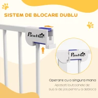 PawHut Poartă pentru Câini cu 3 Panouri și Sistem Dublu de Închidere, Barieră pentru Câini pentru Scări, Uși, Holuri, 206x90 cm, Alb(m-5)