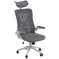 Vinsetto Scaun de Birou cu Inaltime Reglabila cu Tetiera, Suport Lombar si Cotiere Rabatabile, 65x64x120-130 cm, Gri si Negru(m-10)