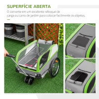 PawHut Reboque de Bicicleta para Cães 2 em 1 Carrinho para Animais de Estimação com Porta Enrolável Cinto de Segurança Bandeira e Refletores 130x64x92cm Verde e Cinza(m-9)