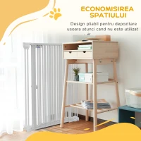PawHut Poartă pentru Câini cu 3 Panouri și Sistem Dublu de Închidere, Barieră pentru Câini pentru Scări, Uși, Holuri, 206x90 cm, Alb(m-6)