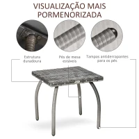 Outsunny Mesa de Jardim de Vime com Pés de Metal Capacidade 30 kg Mesa de Exterior para Pátio Terraço Varanda 45x45x44 cm Cinza(m-6)