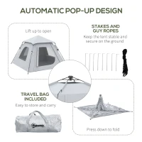 Outsunny Cort de Camping pentru 2-3 persoane cu Verandă și Ferestre, 210x210x150 cm, Argintiu(m-4)