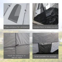 Outsunny Cort de Camping pentru 2-3 persoane cu Verandă și Ferestre, 210x210x150 cm, Argintiu(m-7)