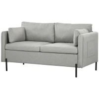 HOMCOM Canapele cu 2 Locuri pentru Camera de Zi, Canapea Mica, Canapea Tapitata cu 2 Buzunare Laterale, Gri Deschis(m-10)