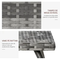 Outsunny Mesa de Jardim de Vime com Pés de Metal Capacidade 30 kg Mesa de Exterior para Pátio Terraço Varanda 45x45x44 cm Cinza(m-5)