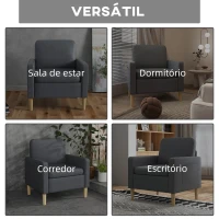 HOMCOM Poltrona Sala de Estar Poltrona Relax com 2 Bolsos Laterais Apoio para os Braços Pés de Madeira 73x79x87 cm Cinza(m-6)