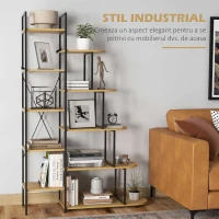 HOMCOM Raft  Biblioteca cu 10 Niveluri, Stil Industrial din PAL si Otel, 111.5x32x170 cm, Negru si Lemn Natur(m-4)
