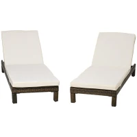 Outsunny Set de 2 sezlonguri din Ratan PE cu Perna Capitonata, sezlong pentru Gradina cu Spatar Rabatabil pe 5 Niveluri(m-10)
