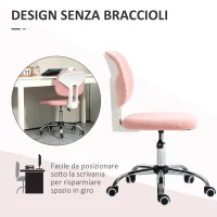 Vinsetto Scaun de Birou Fara Brate Scaun de Birou Pufos de Calculator Inaltime Reglabila Roti Pivotante Spatar Median Roz Pentru scoala computer mobila de studiu ergonomic pentru birou munca modern contemporan dormitor ergonomic cu masaj(m-6)