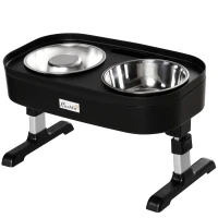 PawHut  Boluri inaltate reglabile pentru caini cu suport, Alimentator inaltat pentru caini de talie mica, medie, mare, cu 2 boluri din otel inoxidabil, Alimentator lent, inaltimi de 11 cm/ 29 cm(m-10)