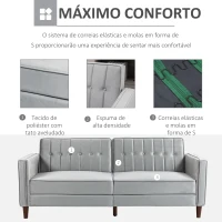 HOMCOM Sofá de 2 Lugares Convertível em Cama de Estofado Aveludado com Encosto Ajustável para Sala 189x80,5x78,5 cm Cinza Claro(m-6)