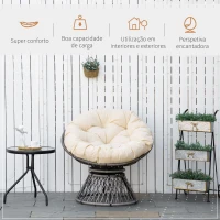Outsunny Poltrona Papasan Giratória de Vime Sintético com Almofada e Estrutura de Aço para Jardim Pátio 87x97x90 cm Cinza e Creme(m-6)