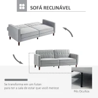 HOMCOM Sofá de 2 Lugares Convertível em Cama de Estofado Aveludado com Encosto Ajustável para Sala 189x80,5x78,5 cm Cinza Claro(m-4)