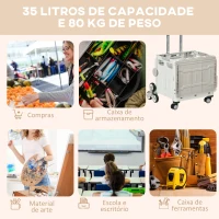 HOMCOM Carrinho de Armazenamento Dobrável Carrinho de Compras com 2 Rodas para Subir Escadas Capacidade 35L 48x43x95 cm Branco(m-5)