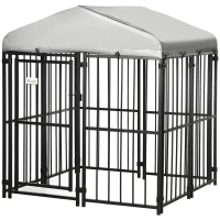 PawHut  Tarc de joaca pentru caini, cotet pentru exercitii in aer liber cu baldachin rezistent la apa cu protectie UV, incinta pentru caini mici si mijlocii, gaini, rate, 122L x 122W x 138H cm(m-10)