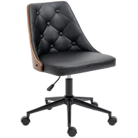 Vinsetto Cadeira de Escritório Operativa Estofada em Couro PU com Altura Ajustável Função Basculante 54x54,5x76-86cm Preto e Nogueira(m-11)