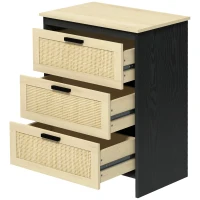 HOMCOM Comoda cu 3 Sertare din PAL si Ratan pentru Sufragerie si Dormitor, 60x40x80 cm, Negru si Lemn Natur(m-10)