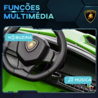 HOMCOM Carro Elétrico Lamborghini 12V Velocidade Máxima 7 km/h com Controlo Remoto MP3 Luzes e Cinto de Segurança 111x61x45 cm Verde(m-6)