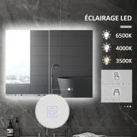 kleankin Bathroom Mirror Cabinet with Light, Bathroom Storage Cupboard with Adjustable Shelf, USB Powered, 90x15x70cm, White(m-4)