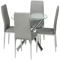 HOMCOM  Set de masa din 5 piese, mMsa de bucatarie rotunda moderna din sticla si scaune pentru 4 persoane, Masa economisitoare de spatiu cu scaun din piele PU, Picioare de otel(m-10)