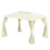 Outsunny Pérgola de Jardim 4x3 Pérgola de Exterior com Teto Duplo 4 Cortinas Laterais 4 Telas Mosquiteiras com Zíper e Estrutura de Aço para Festas Eventos Bege(m-11)