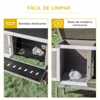PawHut Coelheira de Madeira Exterior Gaiola Elevada para Coelhos Cobaias Animais Pequenos com Teto Asfáltico Abatível Comedouro Bandejas Removíveis e 2 Portas 91x46x71cm Cinza(m-6)