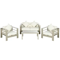 Outsunny Set de mobilier de gradina din 4 piese, cadru de aluminiu, mobilier de curte, cu sezut cu perne gros, 2 scaune si masa de sticla, Auriu șampanie(m-10)