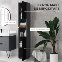 kleankin Dulap Baie, Inalt de 183cm, Dulap cu 2 rafturi deschise si doua dulapuri cu 2 nivele, Negru(m-4)