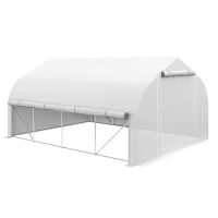 Outsunny Sera Cabina 4 x 3 m, Pereti Laterali Rulabili cu Fermoar, Usa cu Plasa, 8 Ferestre cu Plasa, Cort Tunel de Sera(m-1)
