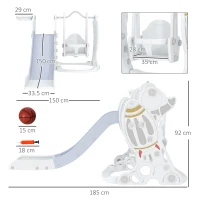 AIYAPLAY Set Tobogan cu Leagăn și Coș de Baschet pentru Copii 18-48 Luni, 150x185x92 cm, Gri(m-3)