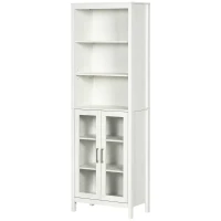 kleankin Armário Alto de Casa de Banho com 2 Portas de Vidro e 3 Prateleiras Armário Auxiliar Estilo Moderno 53x30x162cm Branco(m-11)