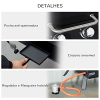 Outsunny Barbecue a Gás Dobrável com 2 Queimadores Churrasqueira à Gás Portátil com Termómetro para Campismo Piquenique ao Ar Livre Jardim 55x46,5x41cm Preto(m-6)