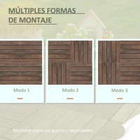 Outsunny Módulo de 27 Deck de Madeira 30x30cm com Área de 2,43 m² Estrados com Sistema de Clic para Balcão Terraço Jardim Marrom Escuro(m-4)