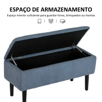 HOMCOM Banco de Armazenamento em Borrego Capacidade 47L Tampa Abatível e Pés de Madeira de Borracha Carga 120 kg 95x38x45 cm Azul(m-4)