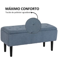 HOMCOM Banco de Armazenamento em Borrego Capacidade 47L Tampa Abatível e Pés de Madeira de Borracha Carga 120 kg 95x38x45 cm Azul(m-6)