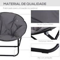 Outsunny Cadeira de Lua Cadeira Redonda de Lua com Assento de Tecido Oxford e Pés de Metal para Campismo  80x80x75 cm Cinza(m-6)
