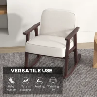 HOMCOM Fotoliu Balansoar pentru Interior din Material Efect In si Lemn cu Cotiere si Perne, 66x78x76 cm, Bej si Maro(m-4)