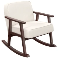 HOMCOM Fotoliu Balansoar pentru Interior din Material Efect In si Lemn cu Cotiere si Perne, 66x78x76 cm, Bej si Maro(m-10)