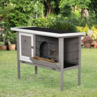 PawHut Coelheira de Madeira Exterior Gaiola Elevada para Coelhos Cobaias Animais Pequenos com Teto Asfáltico Abatível Comedouro Bandejas Removíveis e 2 Portas 91x46x71cm Cinza(m-2)