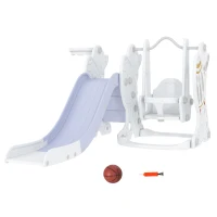 AIYAPLAY Set Tobogan cu Leagăn și Coș de Baschet pentru Copii 18-48 Luni, 150x185x92 cm, Gri(m-1)