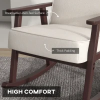 HOMCOM Fotoliu Balansoar pentru Interior din Material Efect In si Lemn cu Cotiere si Perne, 66x78x76 cm, Bej si Maro(m-5)