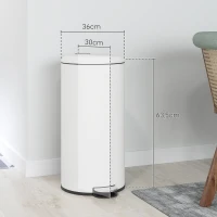 HOMCOM Prullenbak 30L, Pedaalemmer, Vergrendelbare Deksel, Pedal, Vlekbestendig, Crèmewit(m-3)